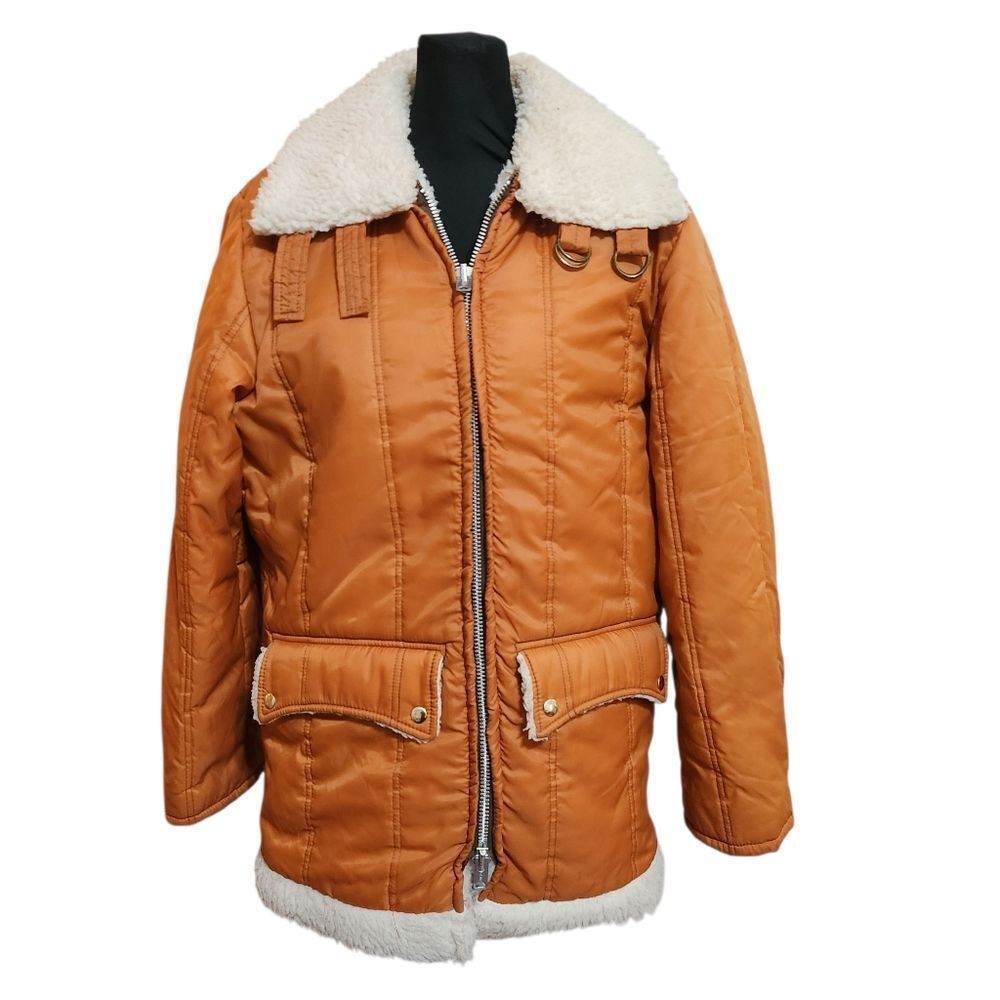 Vintage Robb's Apparel Dancer's Jacket Sherpa Lined Large XL Orange Cream Retro
